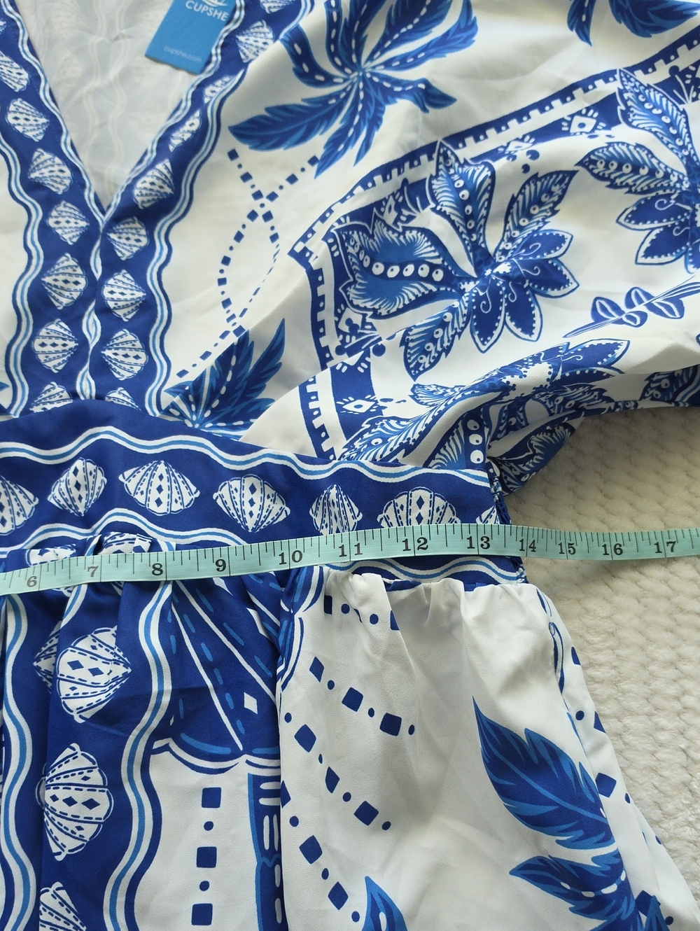 Women’s Blue & White Printed V-Neck Swim Cover-Up - Picture 4 of 12